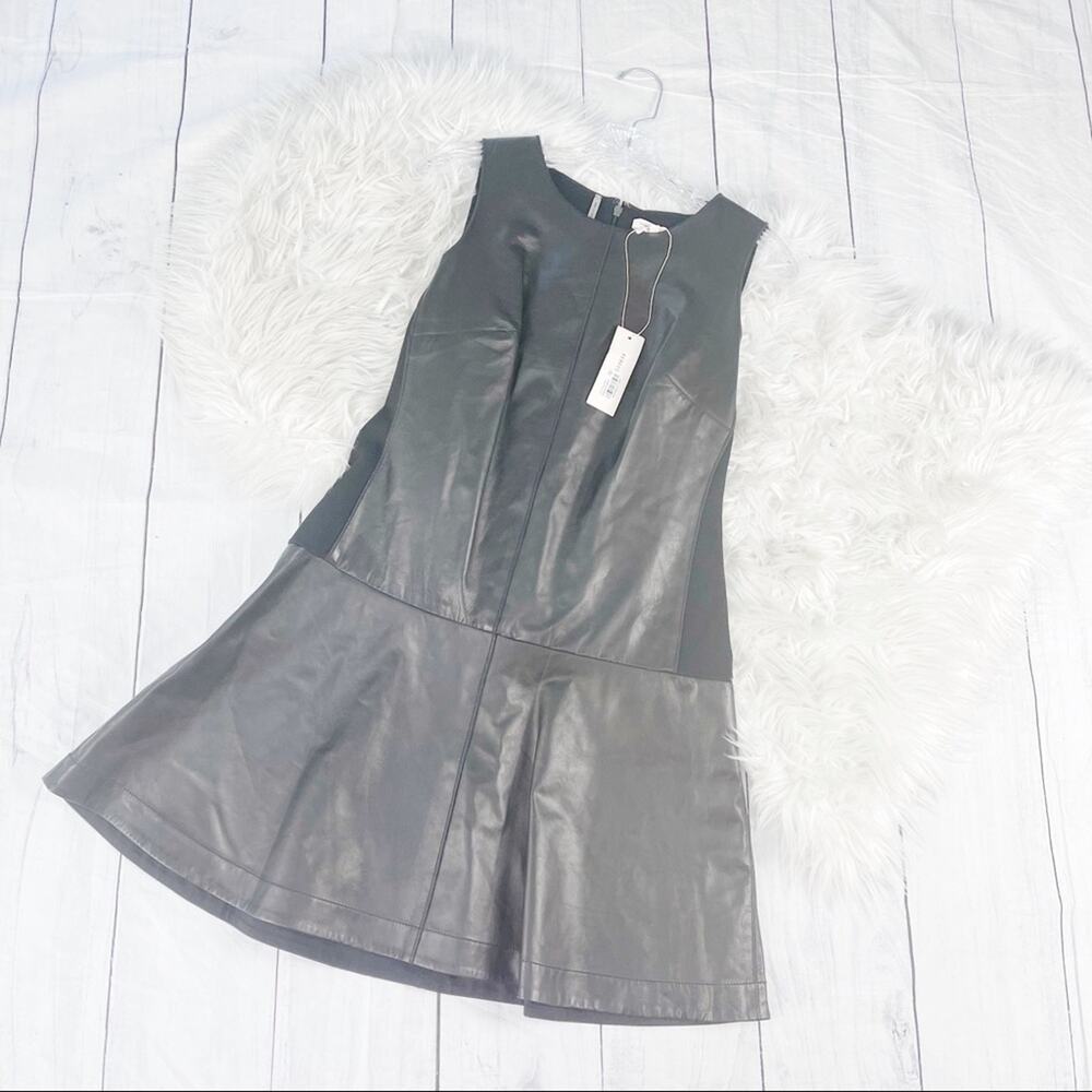 Rebecca‎ Taylor Women's Black Leather Mixed Media Drop Waist Dress Size 8